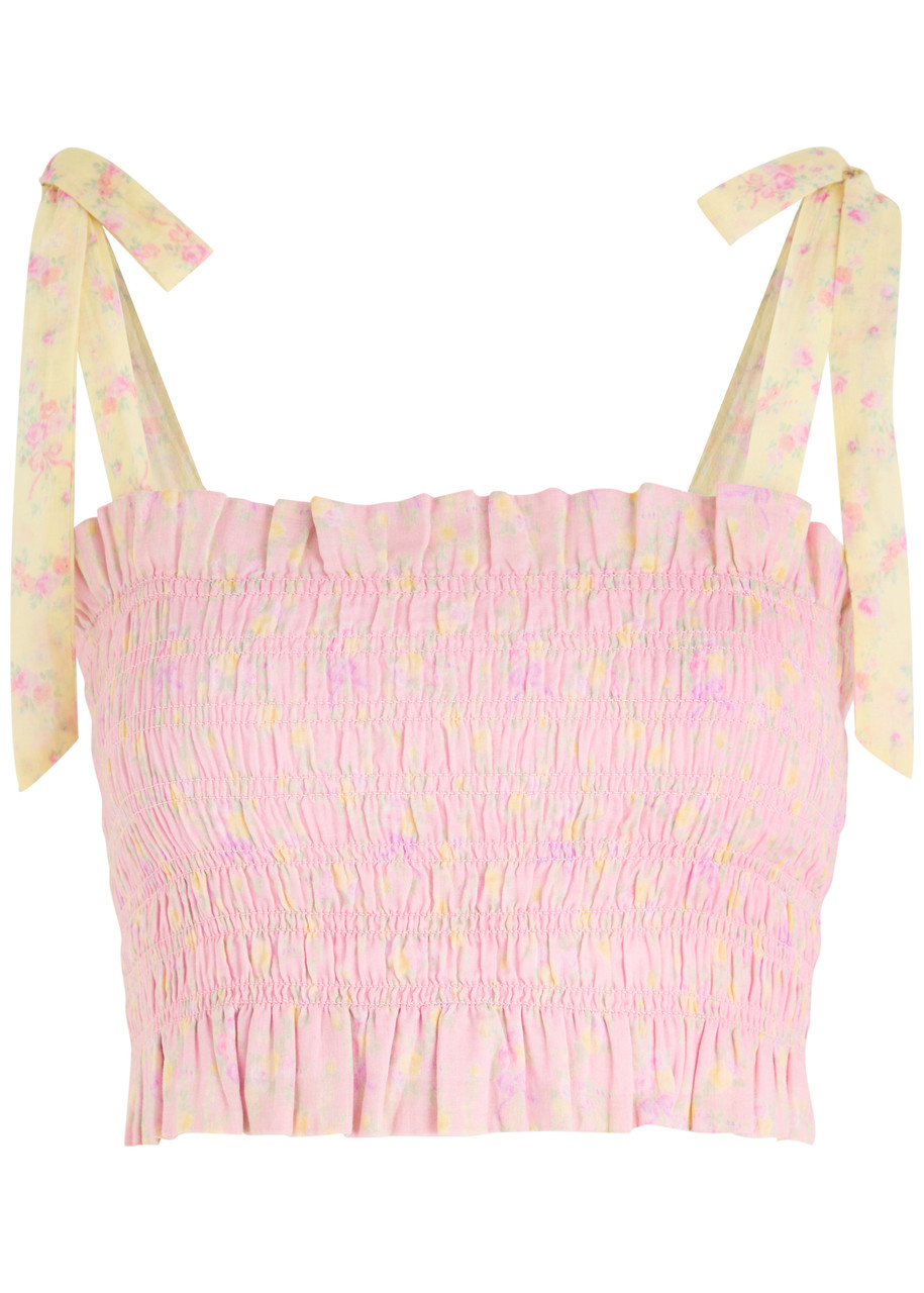 Loveshackfancy Corbin Smocked Crop Top