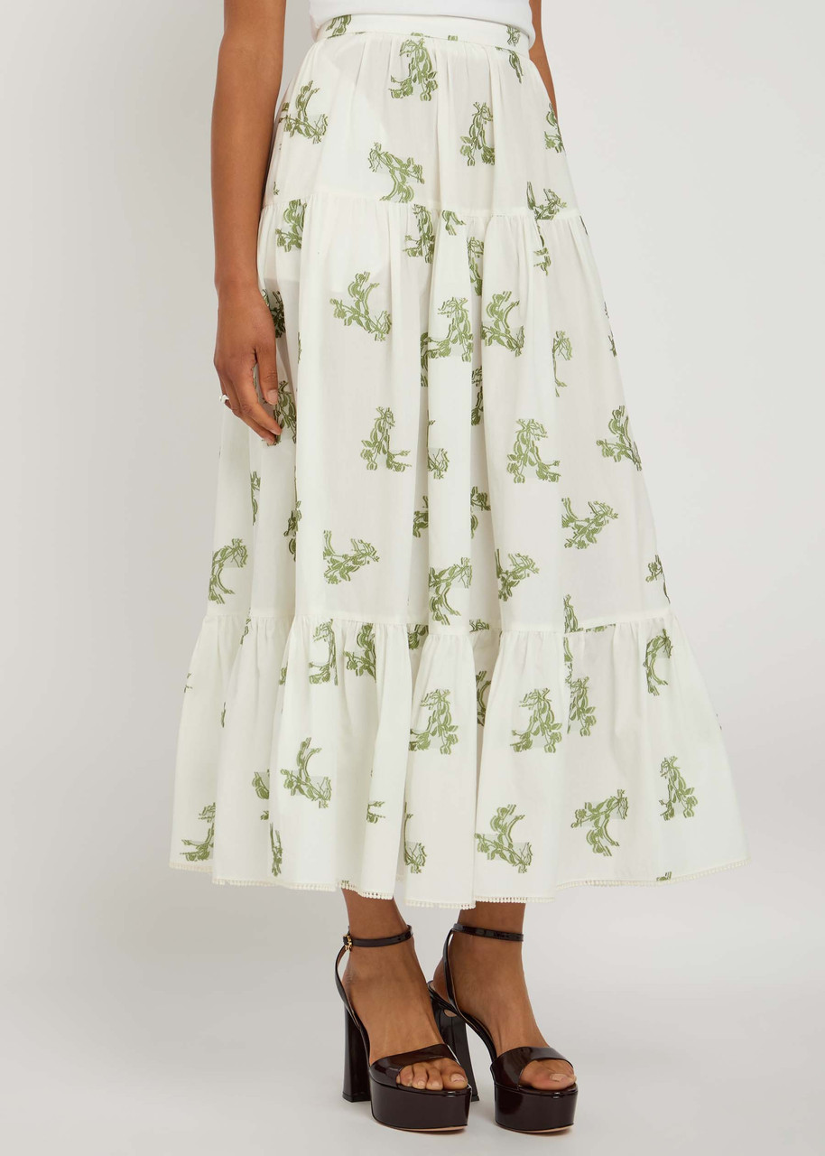Erdem Embroidered Tiered Cotton-blend Midi Skirt