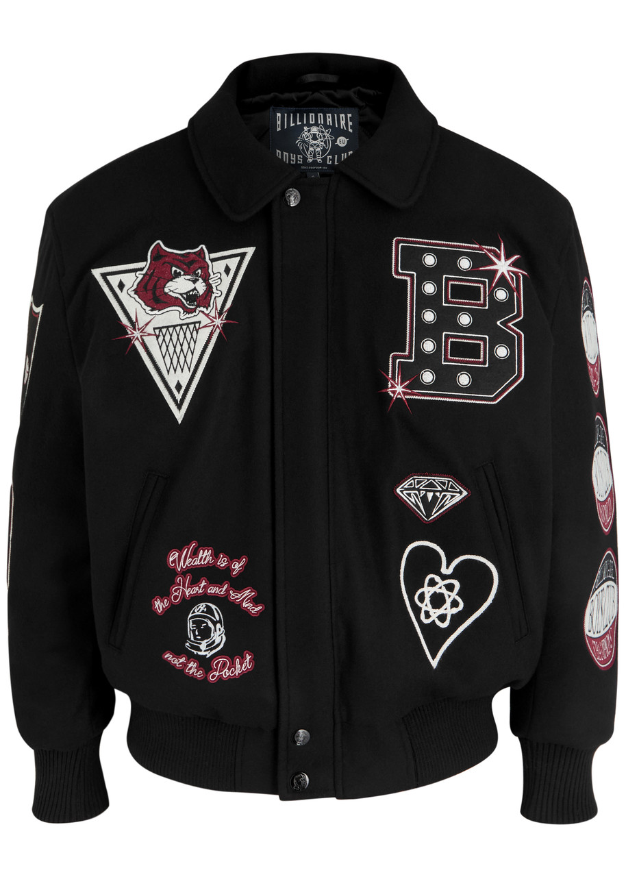 Billionaire Boys Club Mens Alumni Embroidered Padded Wool-blend Varsity Jacket Black