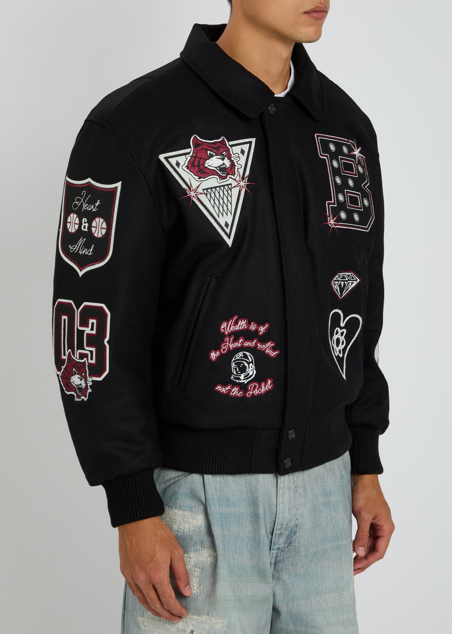 Billionaire Boys Club Mens Alumni Embroidered Padded Wool-blend Varsity Jacket Black