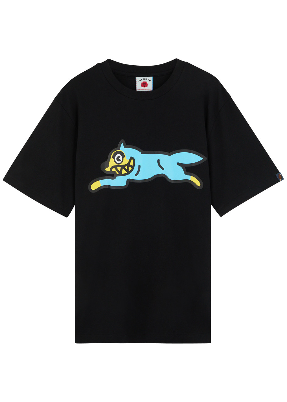 Ice Cream Running dog Printed Cotton T-shirt - Black - S