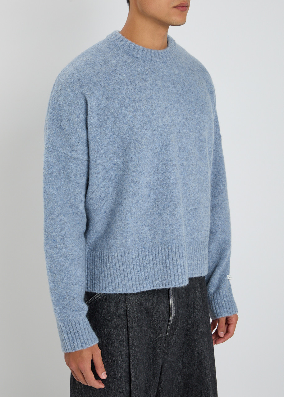  About Blank Logo-intarsia Wool-blend Jumper - Blue - Xl 