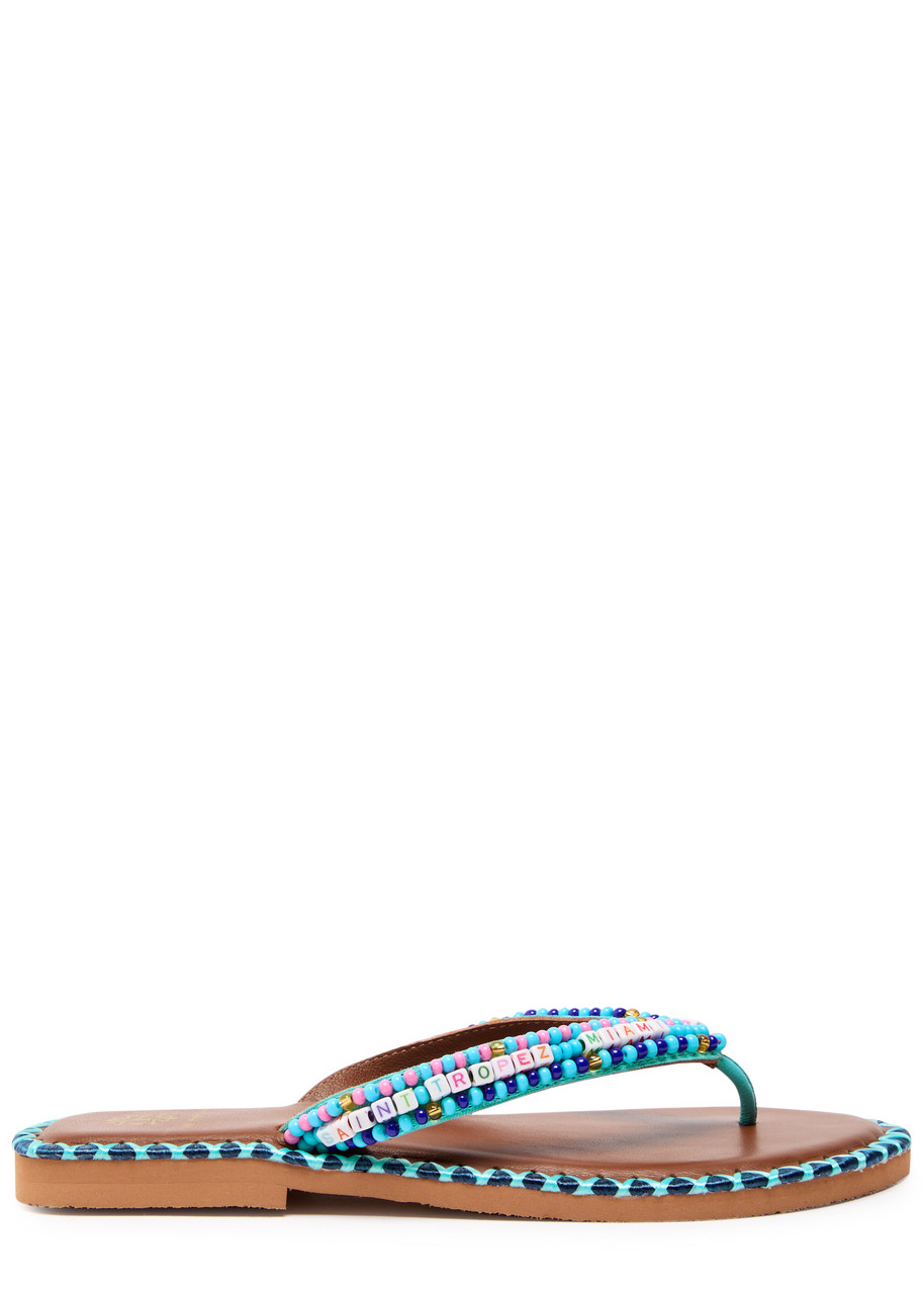 DE Siena Resort Beaded Leather Flip Flops - Blue - 38 (IT38 / UK5)