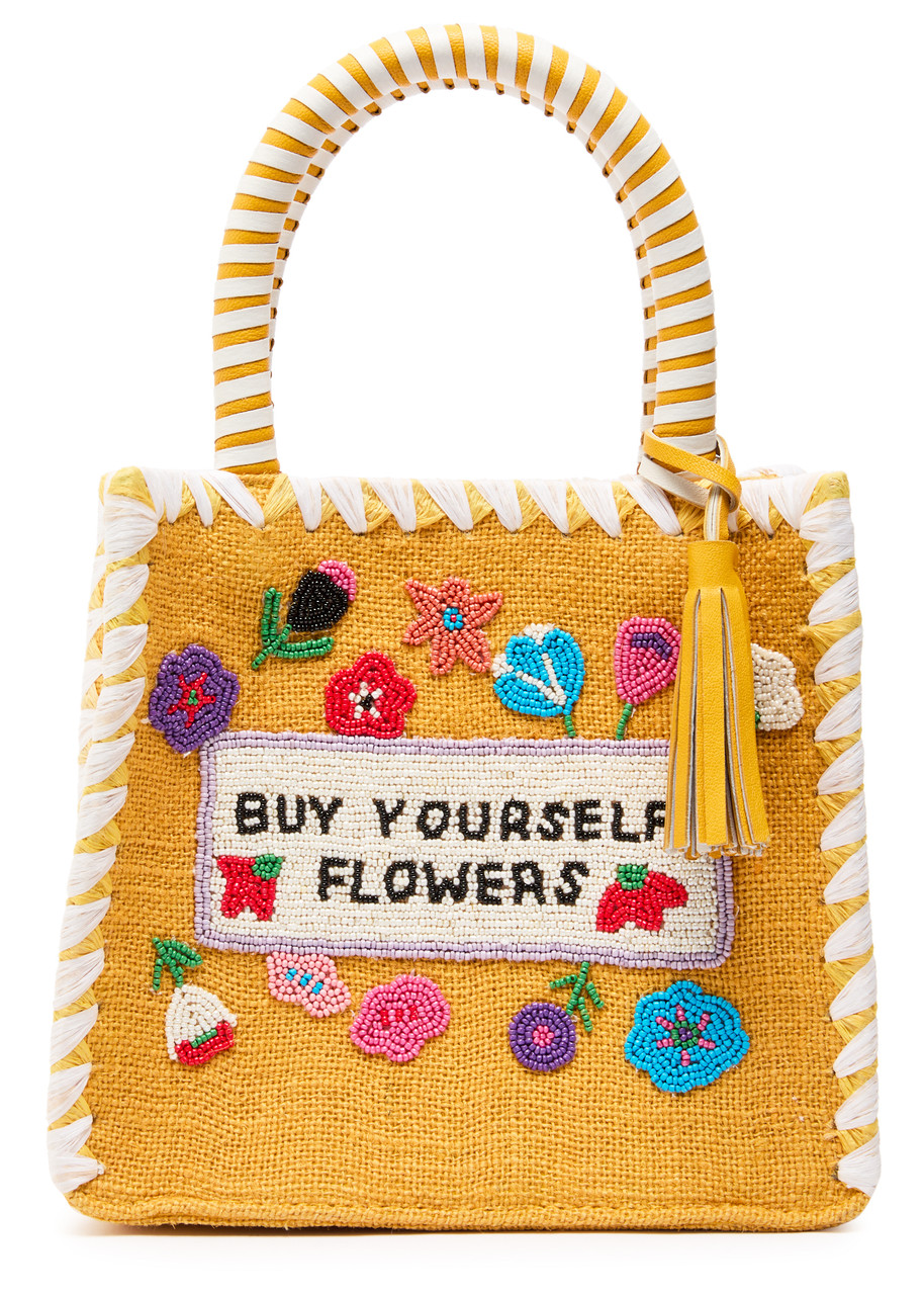 De Siena Bead-embellished Woven Top Handle Bag