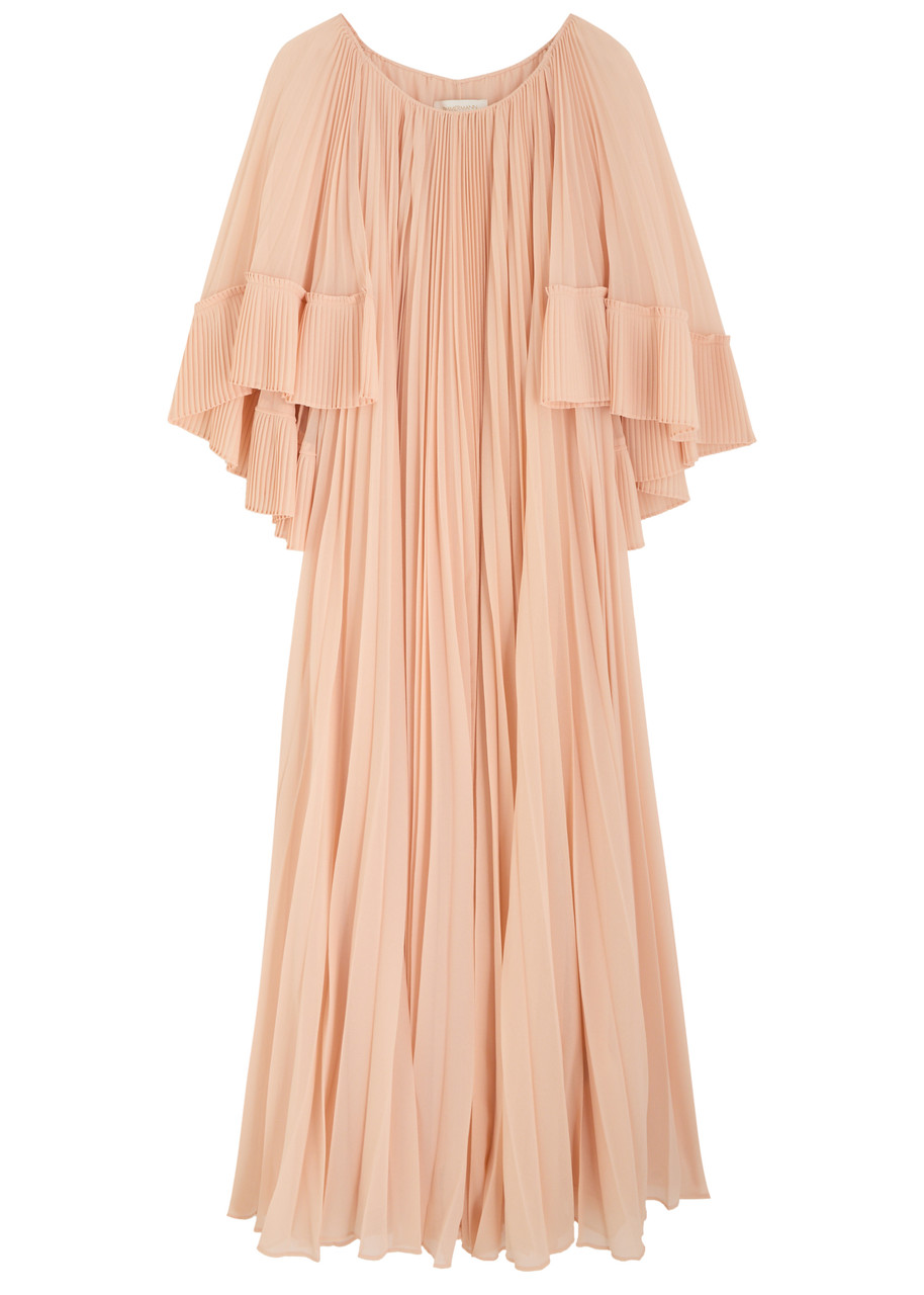 Zimmermann Illuminate Cape-effect Pleated Crepe De Chine Maxi Dress