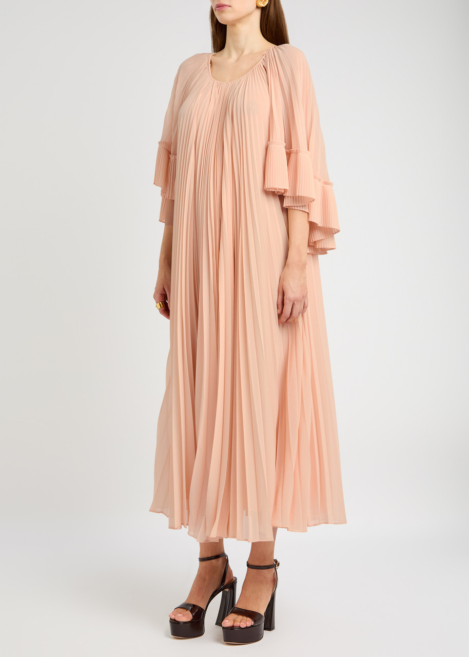 Zimmermann Illuminate Cape-effect Pleated Crepe De Chine Maxi Dress