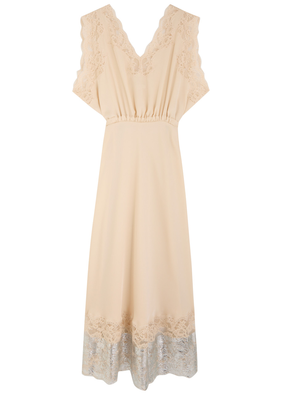 Rabanne Lace-embellished Satin Maxi Dress - Cream
