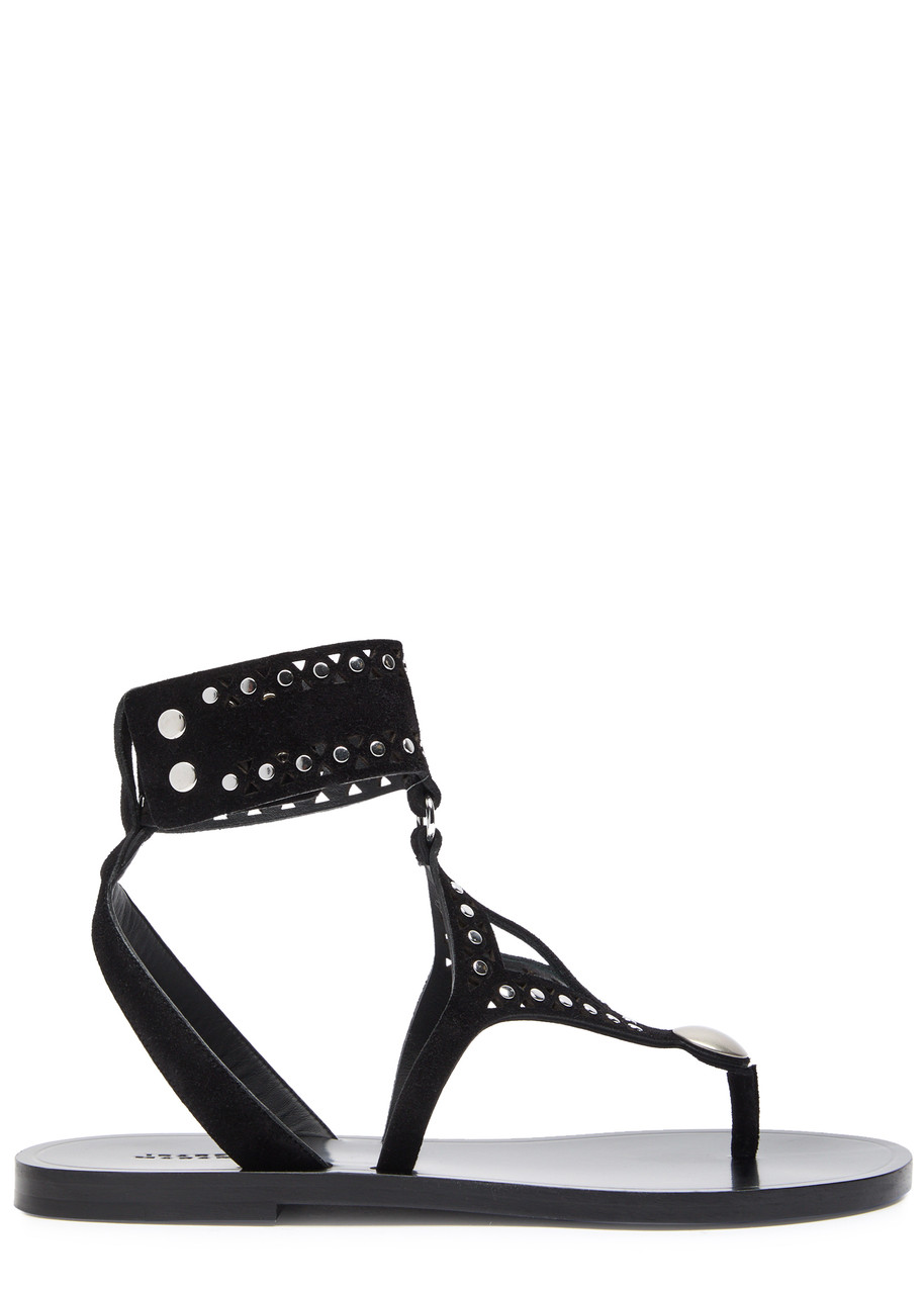 Isabel Marant étoile Edil Studded Brushed Suede Sandals - Black And Silver - 37 (IT37/ UK4)