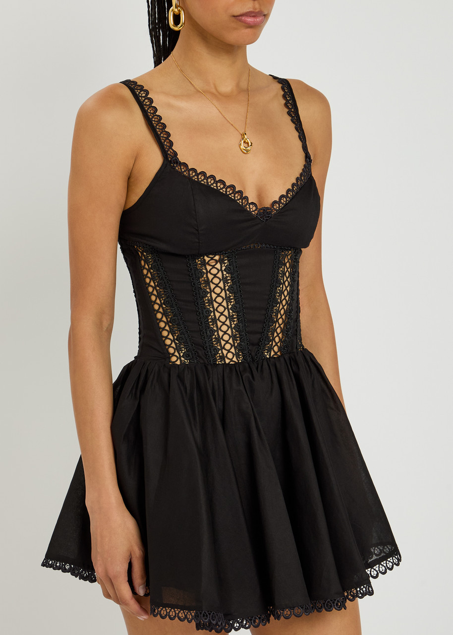 Charo Ruiz Ibiza Gardenia Lace-embellished Cotton-blend Mini Dress