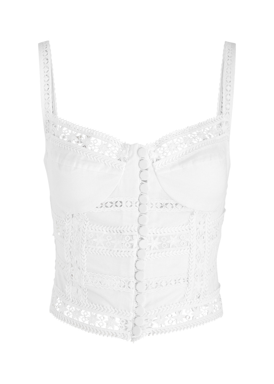 Charo Ruiz Ibiza Breth Lace-embellished Cotton-blend Crop top - White - M (UK12 / M)