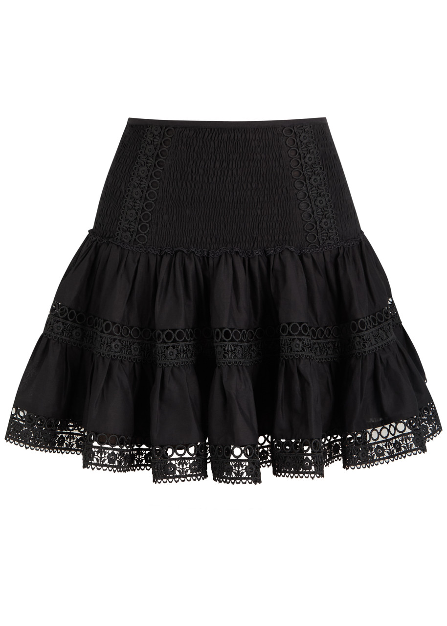 Charo Ruiz Ibiza Hortens Lace-embellished Cotton-blend Mini Skirt - Black