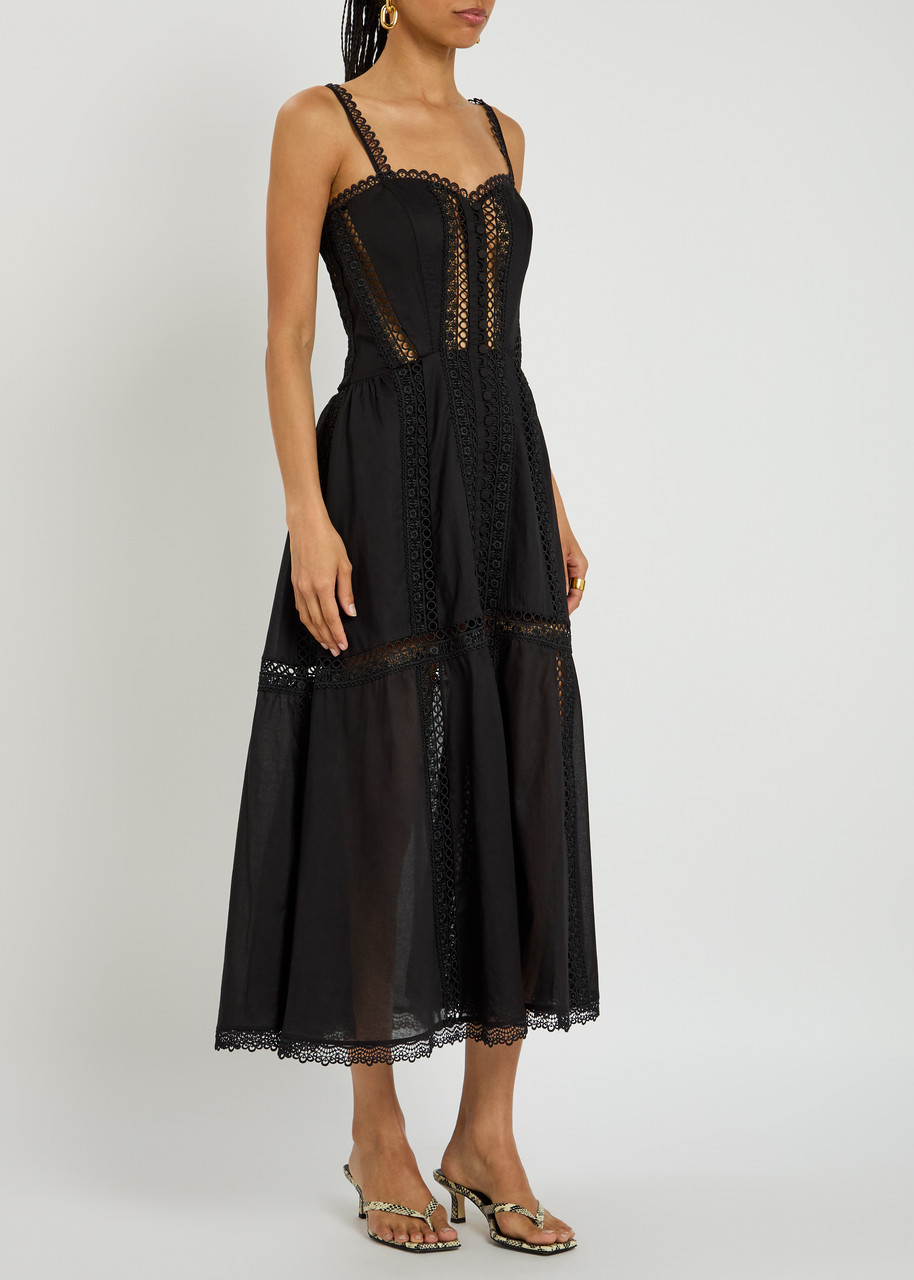 Charo Ruiz Ibiza Dafelle Lace-embellished Cotton-blend Midi Dress