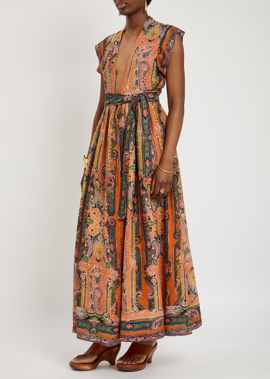 Isabel Marant Melissa Belted Paisley-print Silk Maxi Dress In Orange