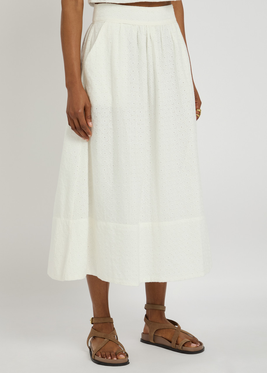 Paige Womens White Ojai Embroidered Cotton-poplin Midi Skirt