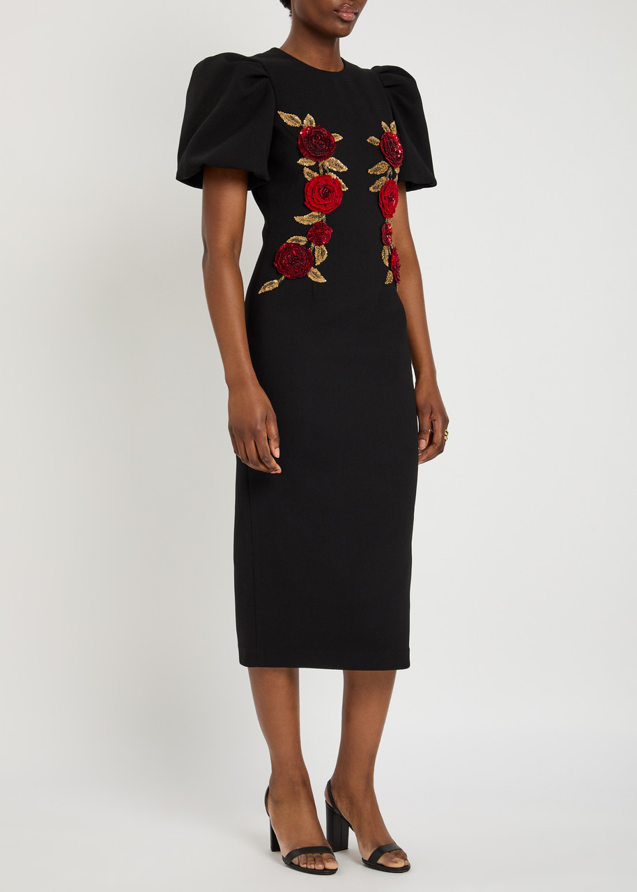 Rebecca Vallance Rosetta Embellished Crepe Midi Dress