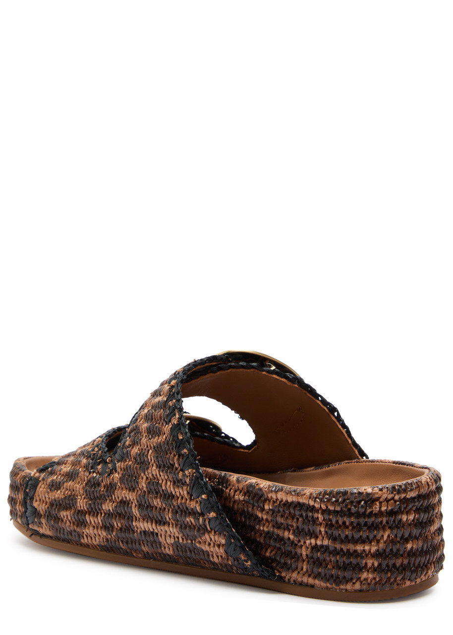 Loeffler Randall Theo Leopard Print Raffia Sliders