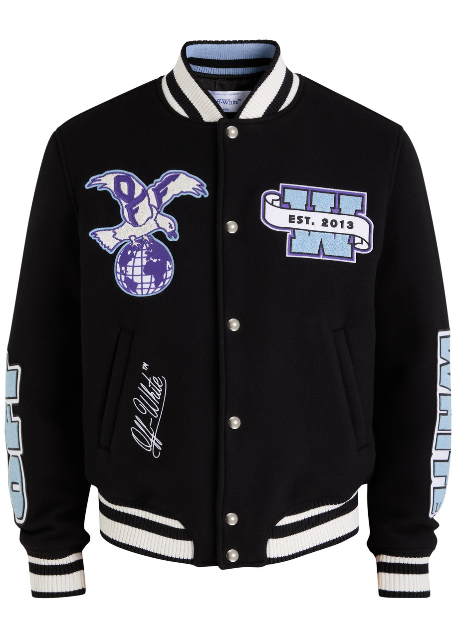 Off-white Eagle Appliquéd Wool-blend Varsity Jacket - Black - XL