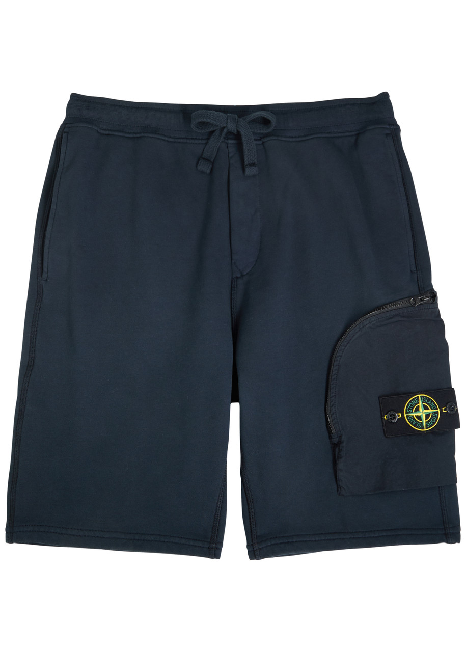 Stone Island Logo Cotton Shorts - Navy - L