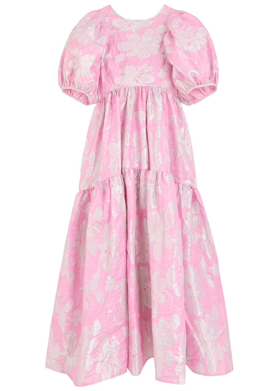 Sister Jane Puff Sleeve Jacquard Midi Dress