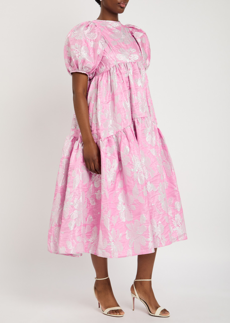 Sister Jane Puff Sleeve Jacquard Midi Dress