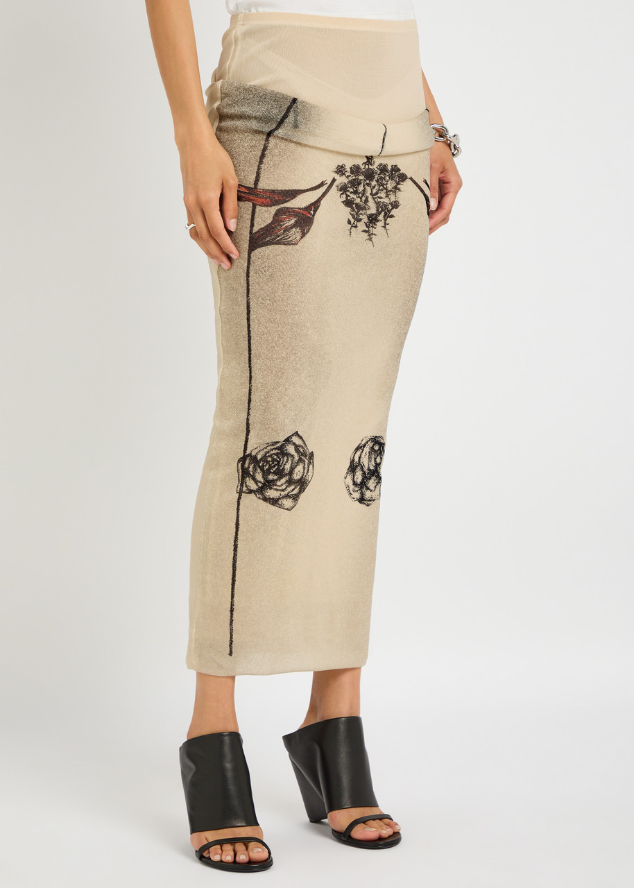 Jean Paul Gaultier Mesh Printed Double Layer Midi Skirt