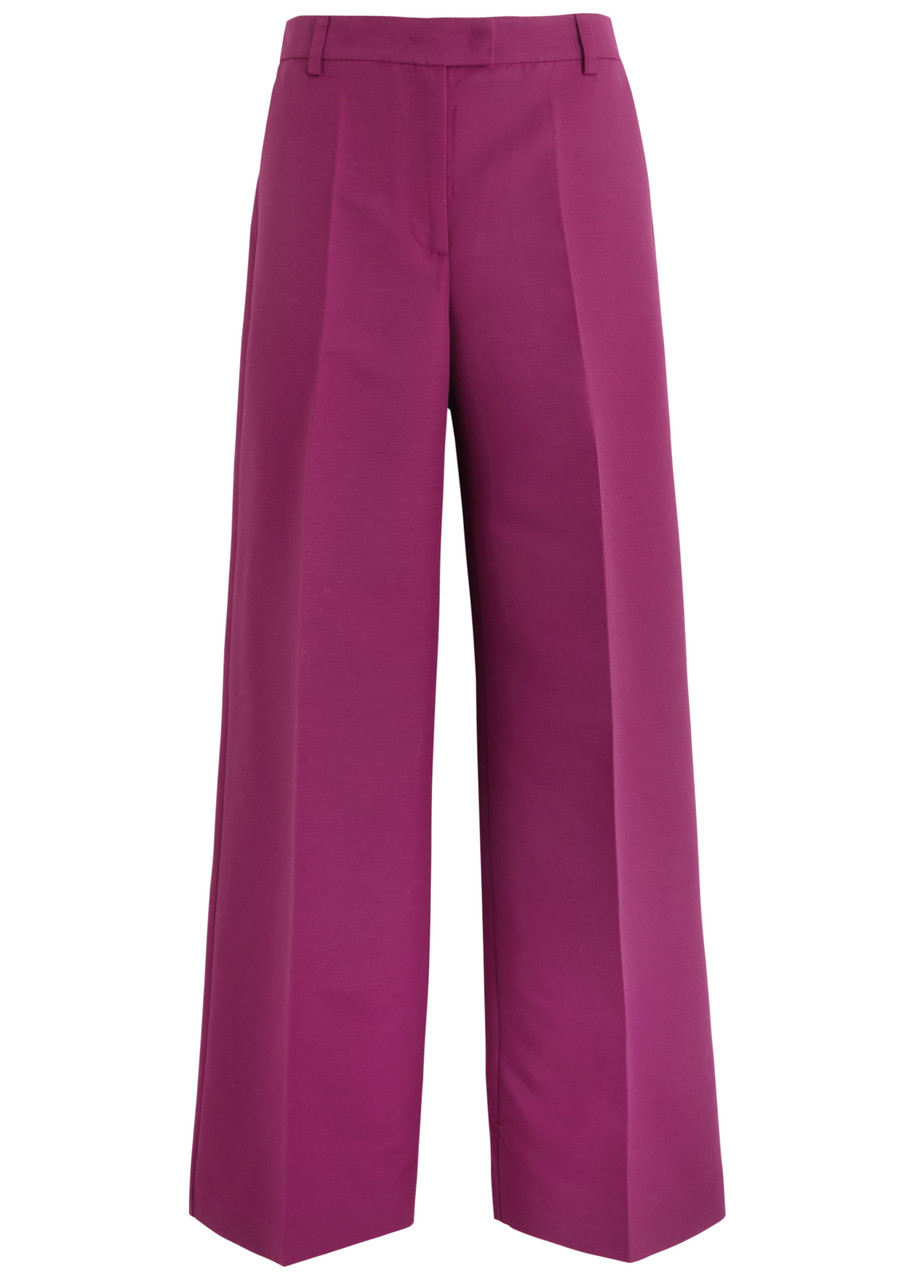 LA Double J Wide-leg Stretch-wool Trousers - Burgundy - XL (UK16 / XL)
