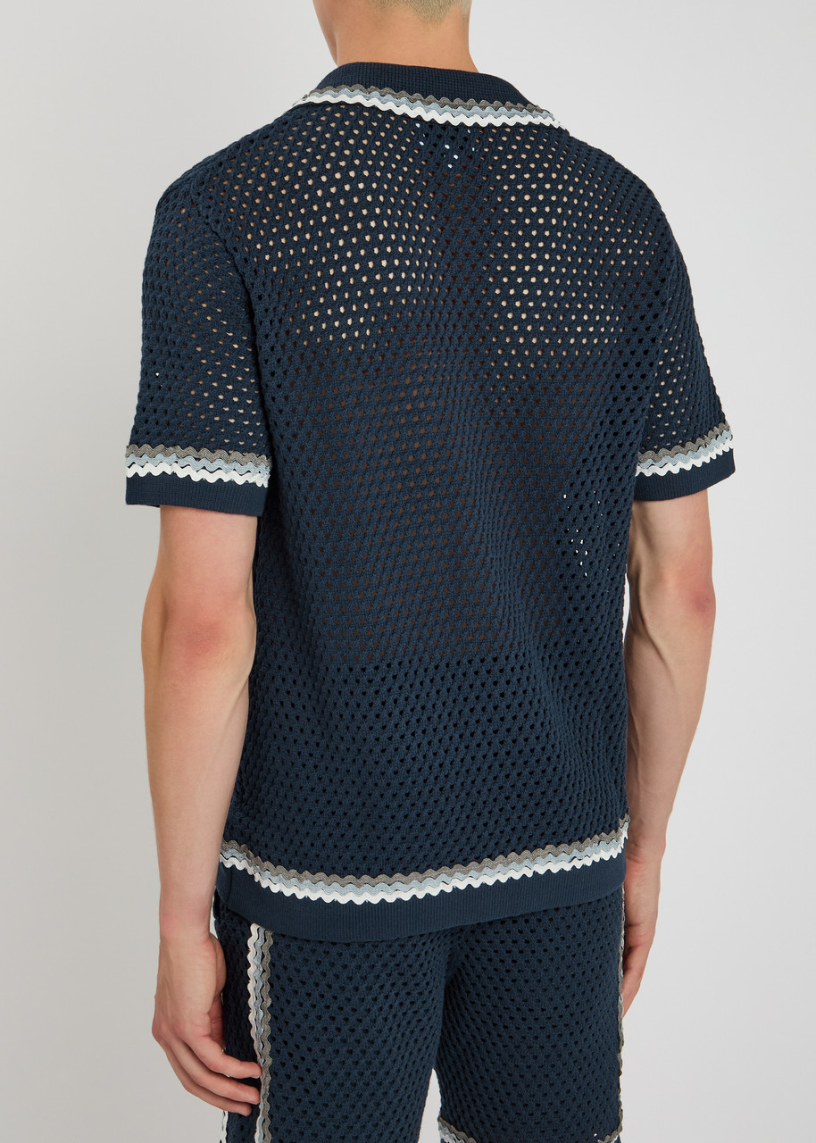  Raith Marconi Open-knit Polo Shirt - Navy - L 