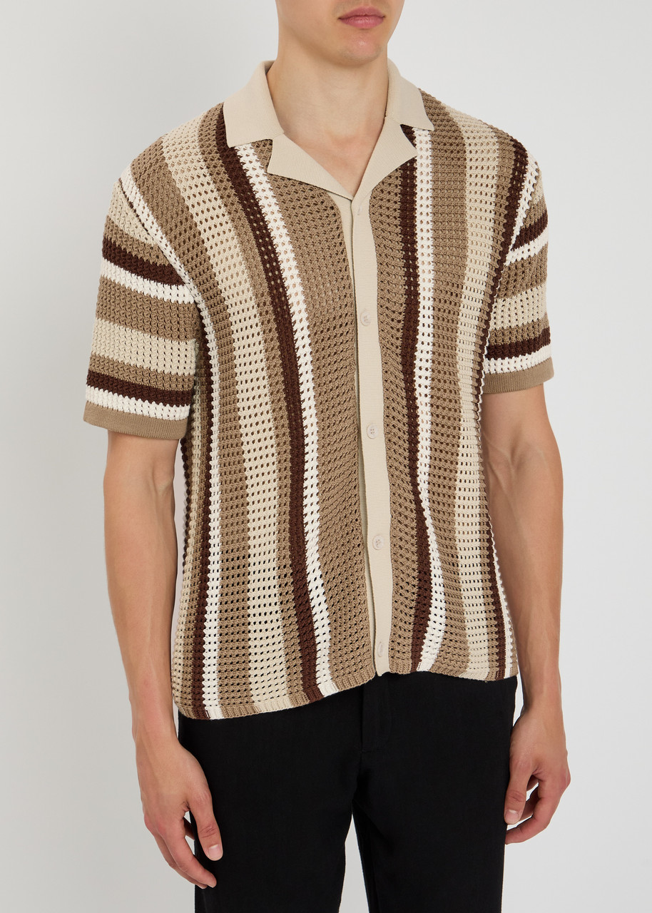  Raith Dellamore Striped Open-knit Shirt - Beige - Xl 