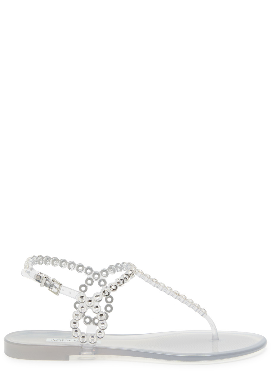 Aquazzura Almost Bare Crystal Jelly Sandal Flats Transparent