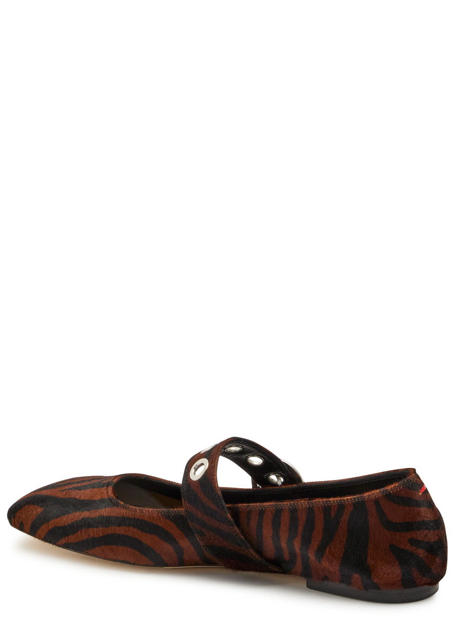 Aeyde Uma Zebra-effect Calf Hair Mary Jane Flats