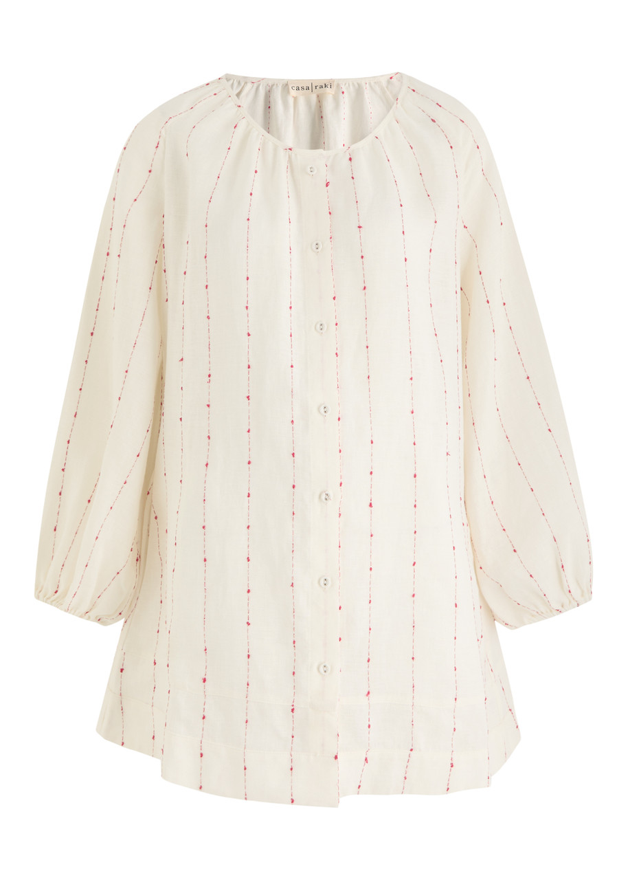 Casa Raki Nora Embroidered Linen Mini Dress In White