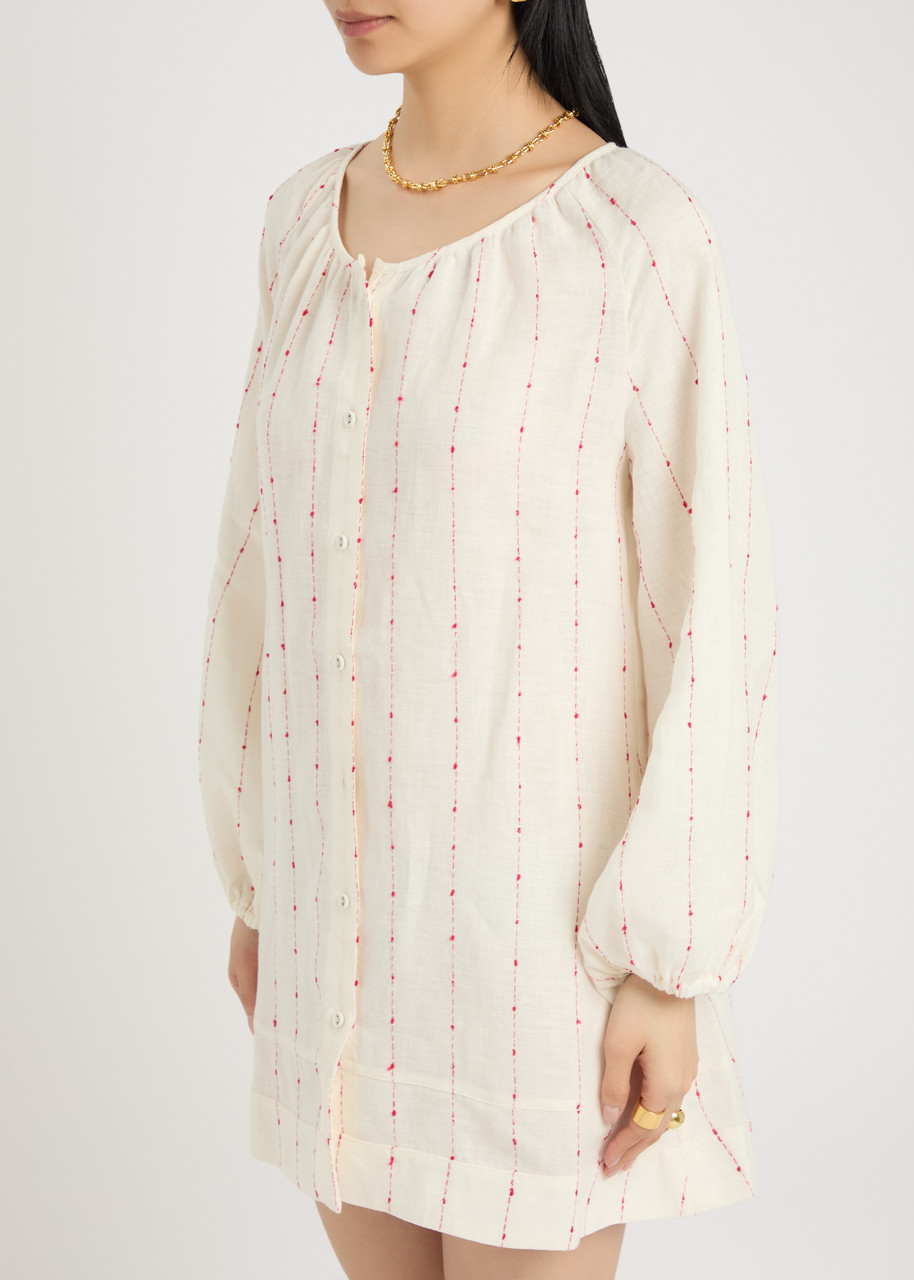 Casa Raki Nora Embroidered Linen Mini Dress In White