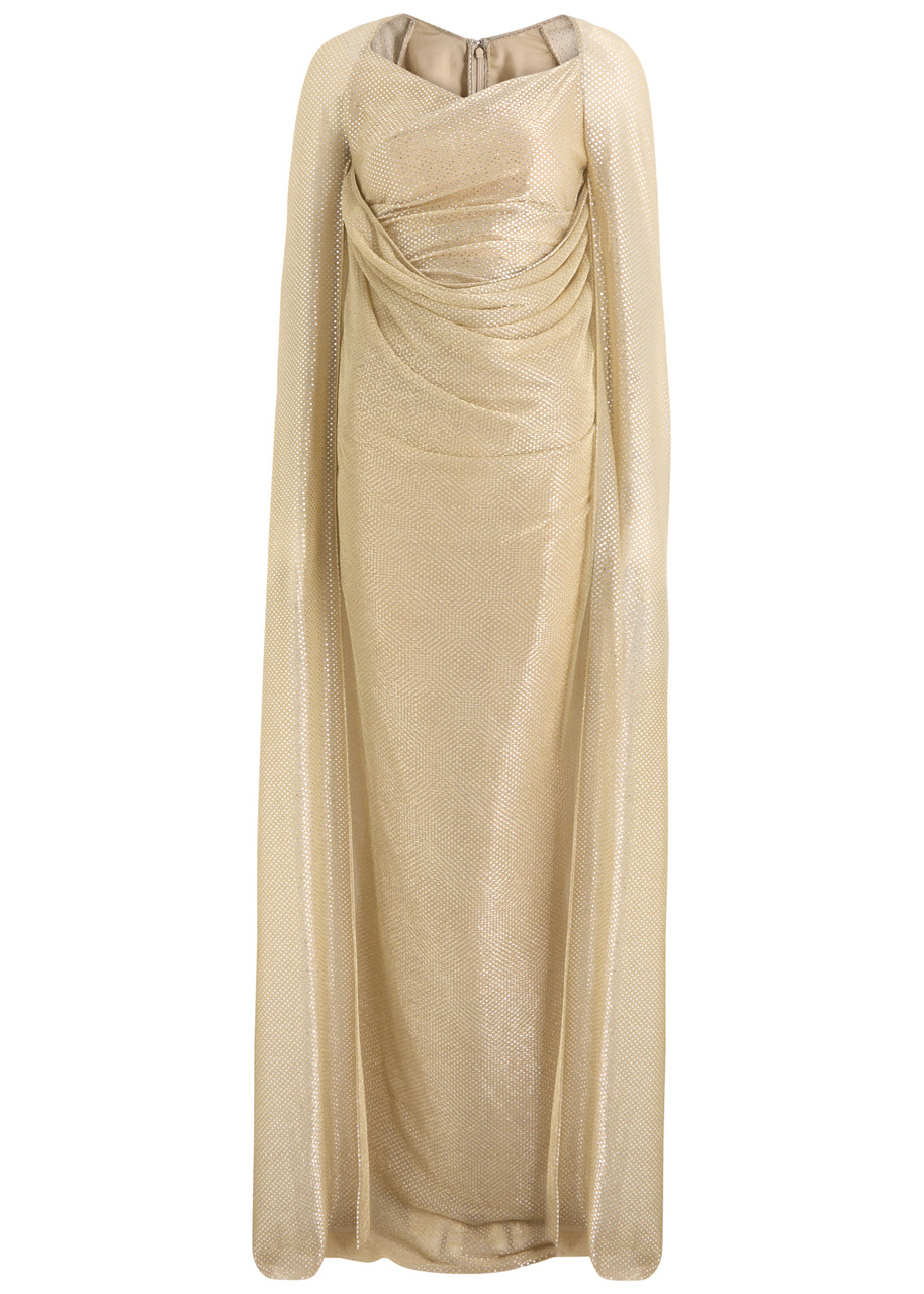 Talbot Runhof Cape-effect Voile Gown - Gold - 38 (UK12 / M)