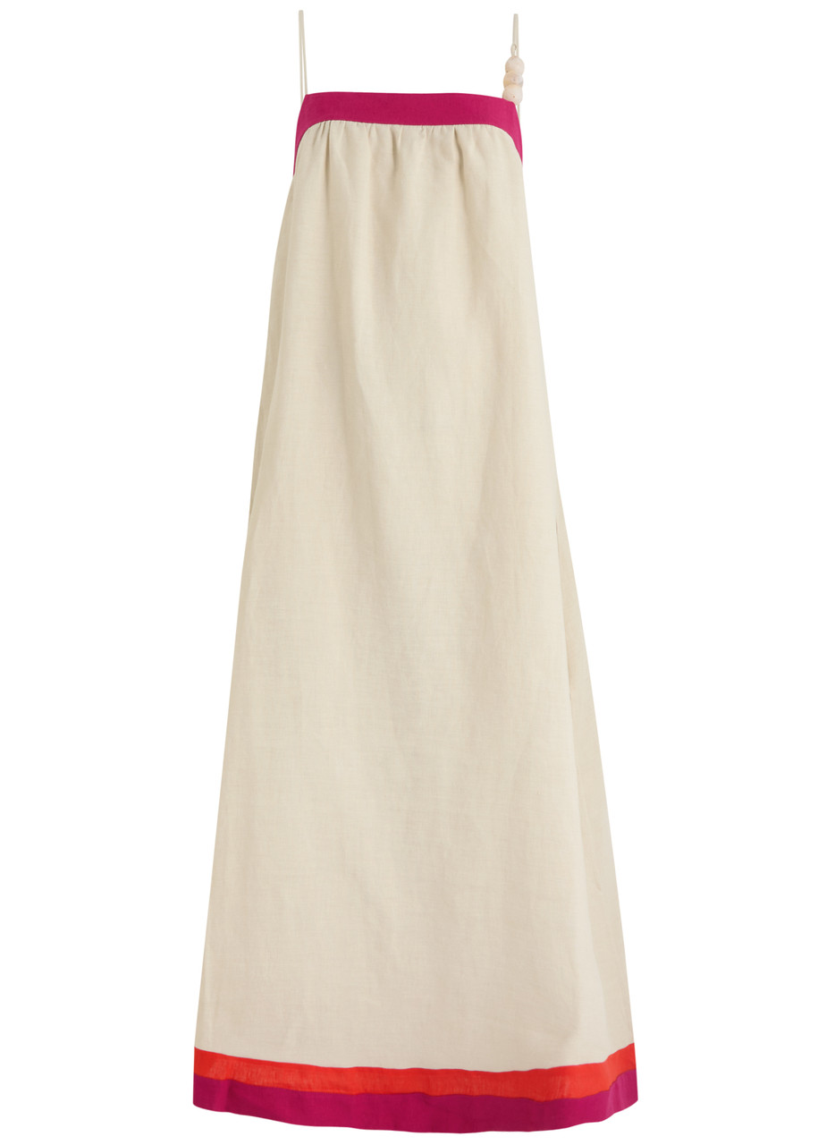 Casa Raki Vicky Colour-block Linen Maxi Dress - Ivory - XS (UK6 / XS)