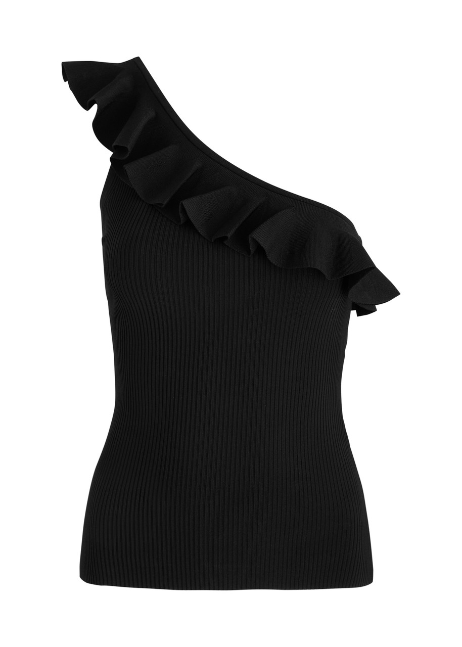 Zimmermann Rhiannon Frill Asymmetric Stretch-jersey Tank - Black - 0 (UK 8 / S)