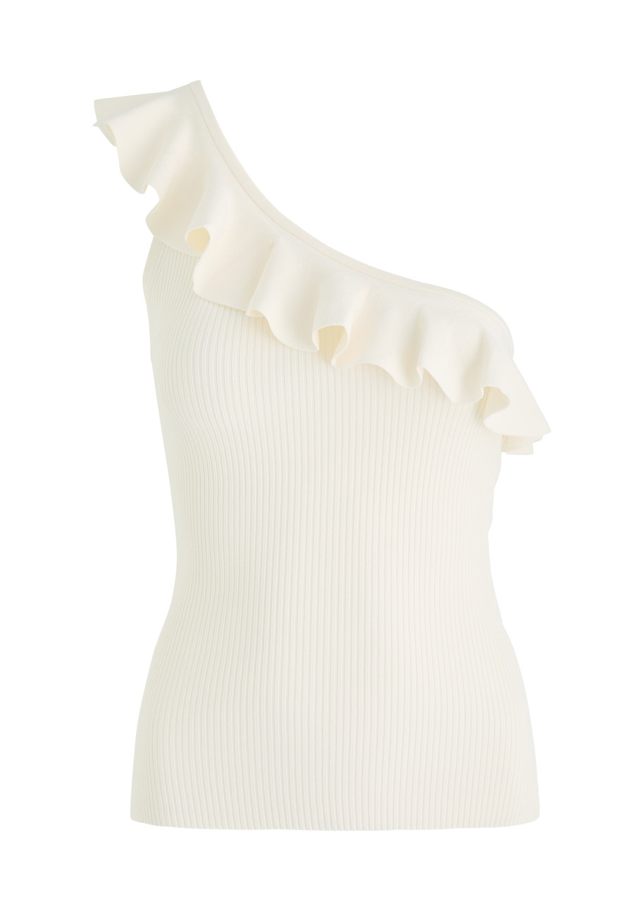 Zimmermann Rhiannon One-shoulder Ruffled Ribbed-knit Top
