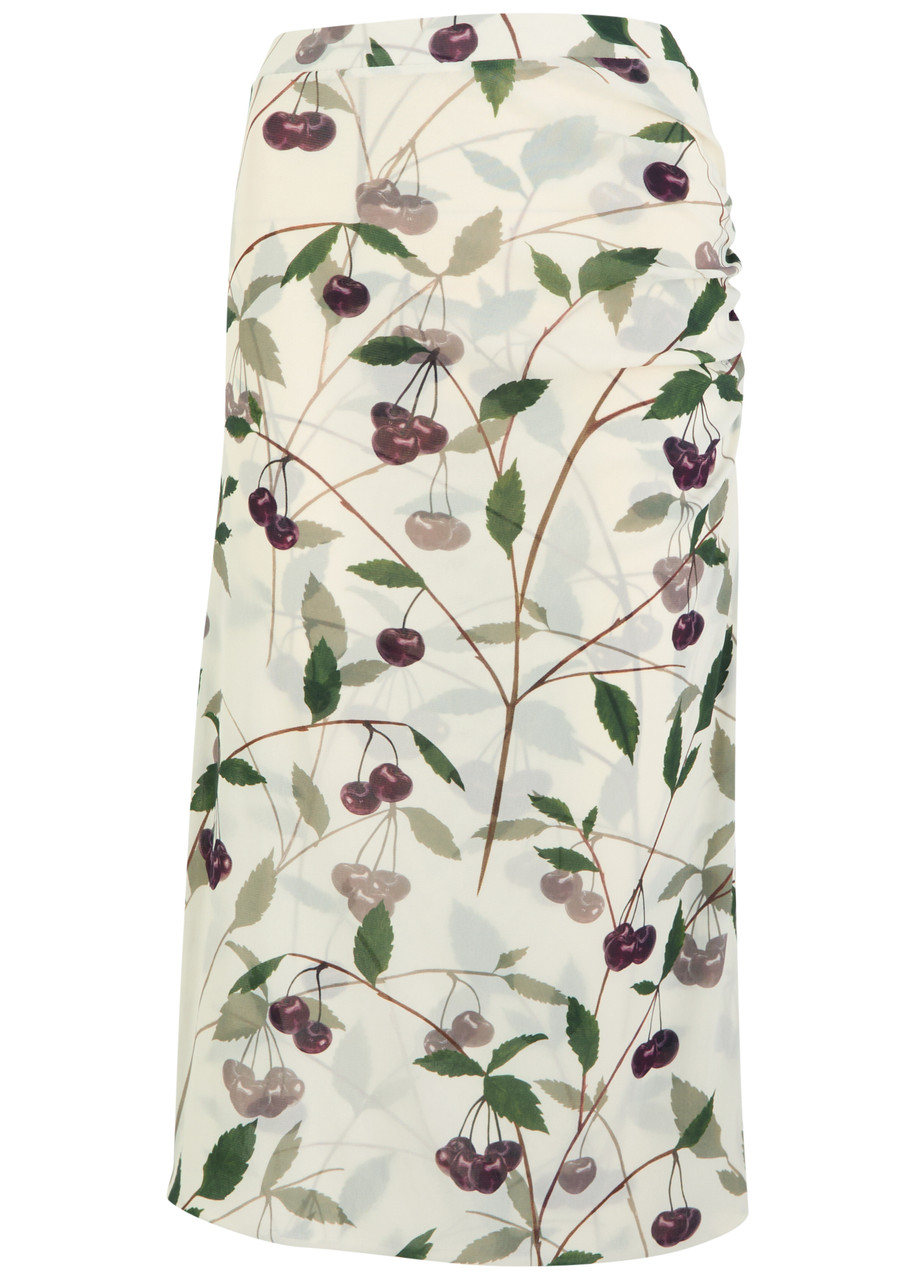 Stella Mccartney Ruched Printed Stretch-mesh Midi Skirt