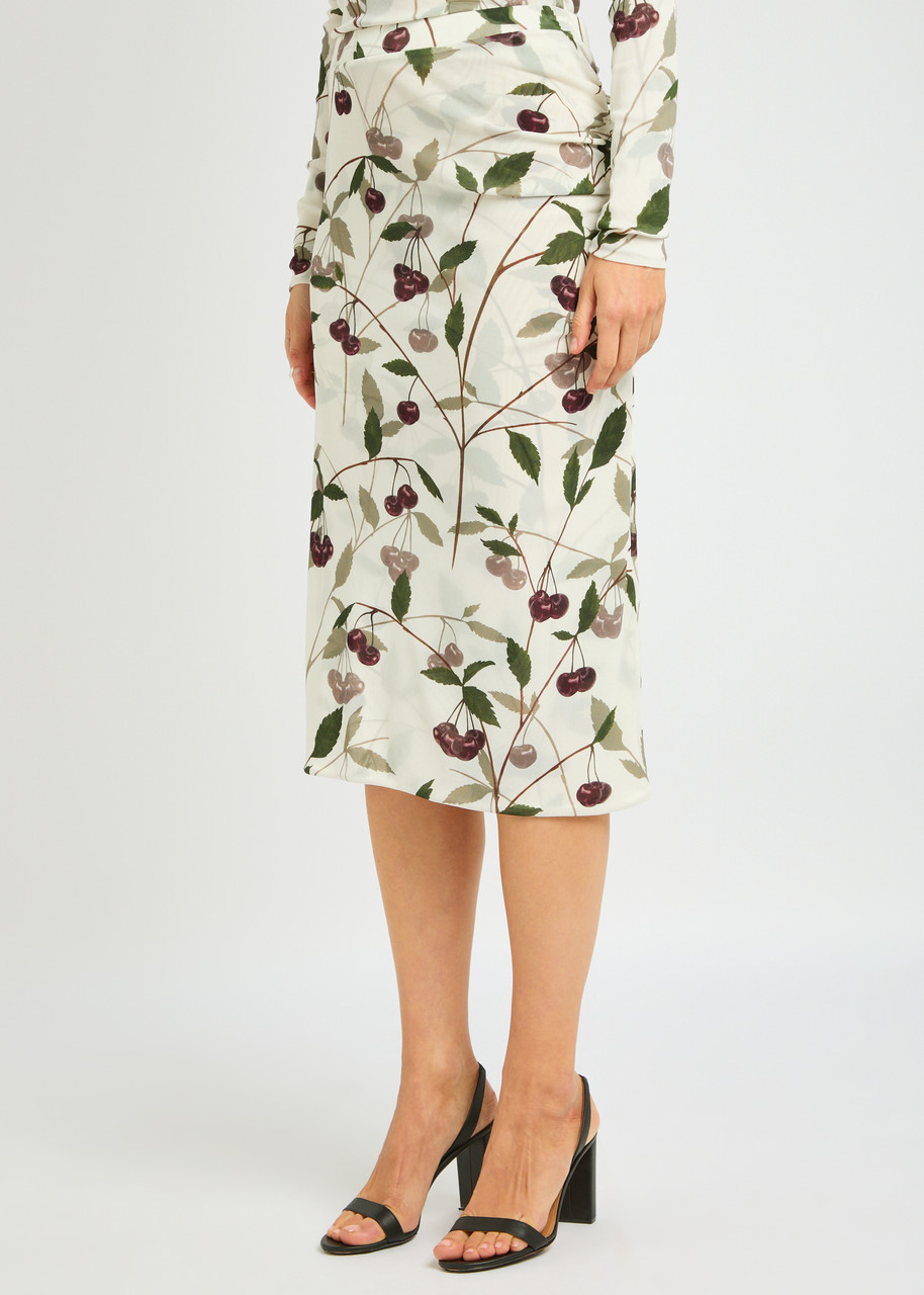 Stella Mccartney Ruched Printed Stretch-mesh Midi Skirt