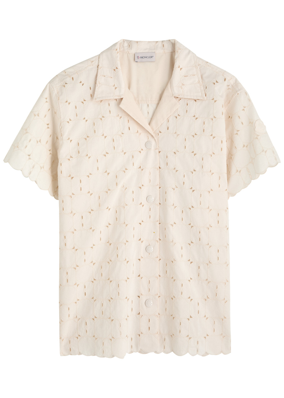 Moncler Embroidered Cotton-blend Poplin Shirt In White