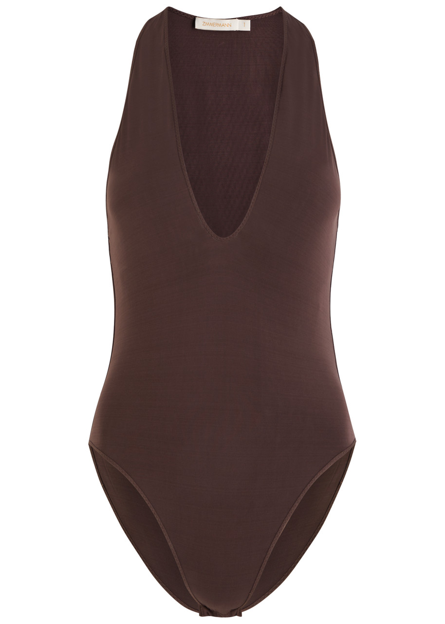 Zimmermann Dawning Stretch-satin Jersey Bodysuit - Brown - 1 (UK 10 / S)