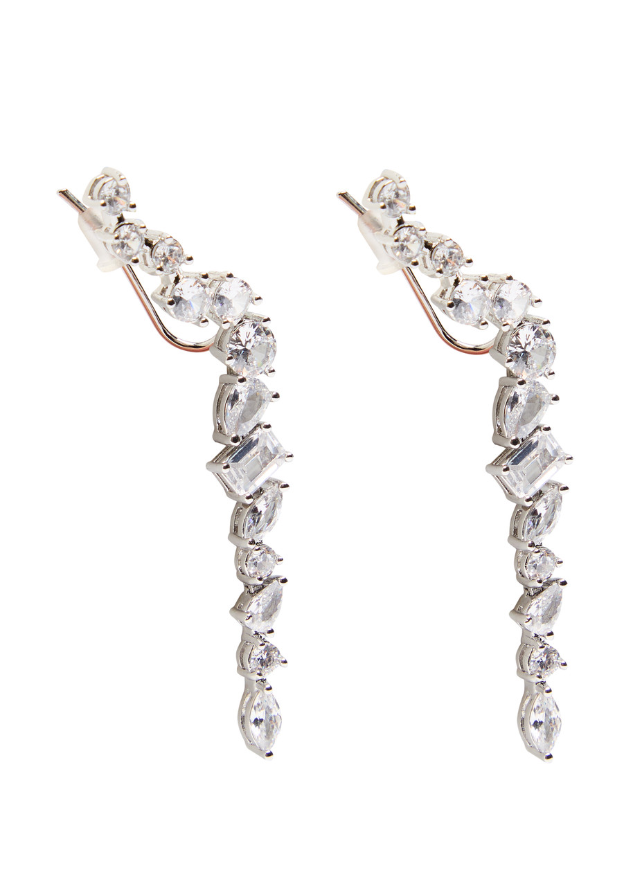 Cz By Kenneth Jay Lane Crystal-embellished Sterling Silver Drop Earrings In White