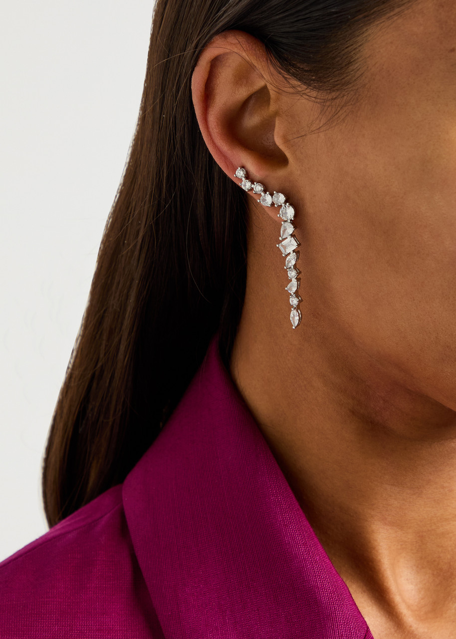 Cz By Kenneth Jay Lane Crystal-embellished Sterling Silver Drop Earrings In Silver