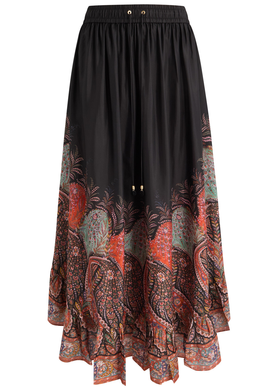 Zimmermann Rhiannon Ruffled Paisley-print Organic Silk Maxi Skirt
