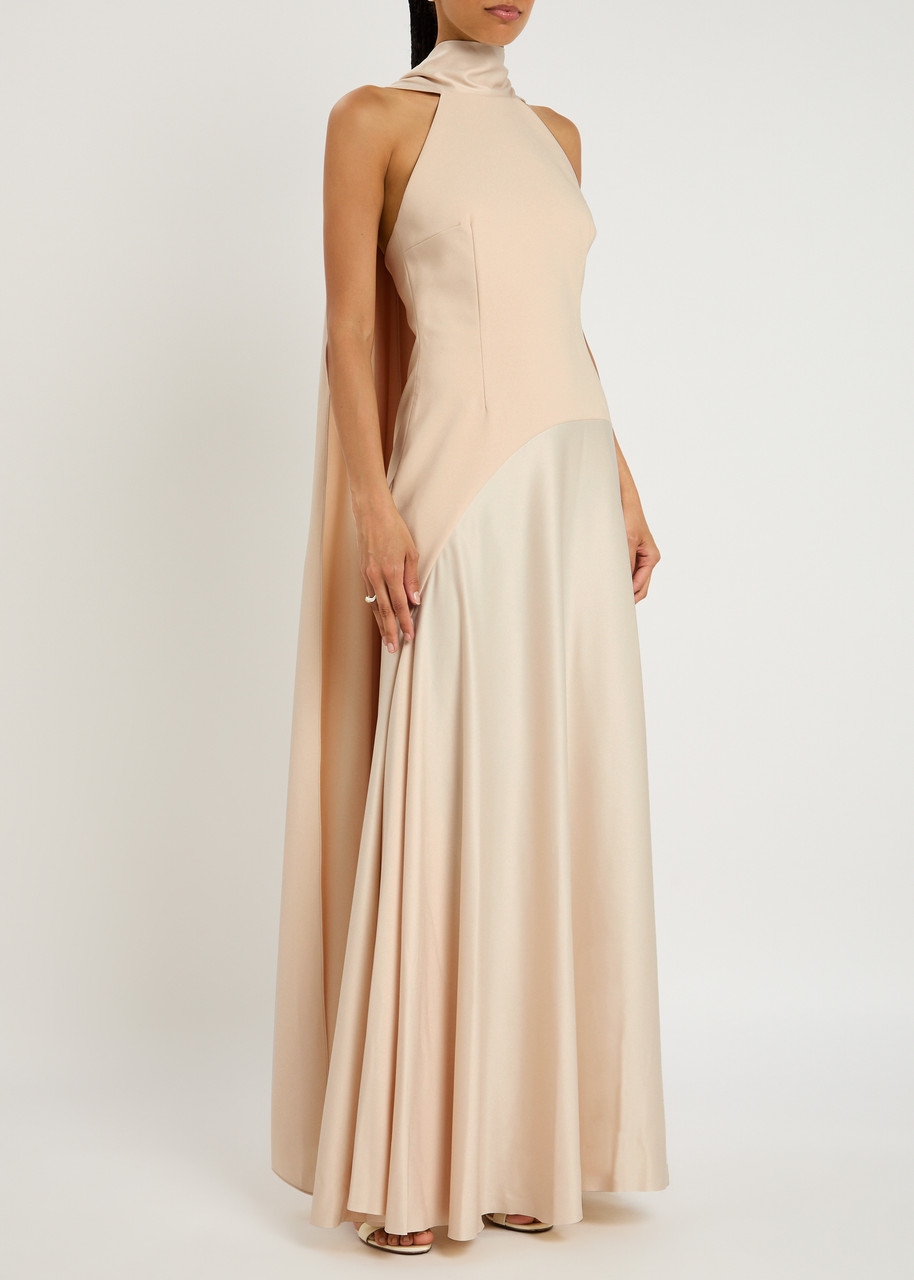 Solace London Cece Draped Satin And Crepe Maxi Dress