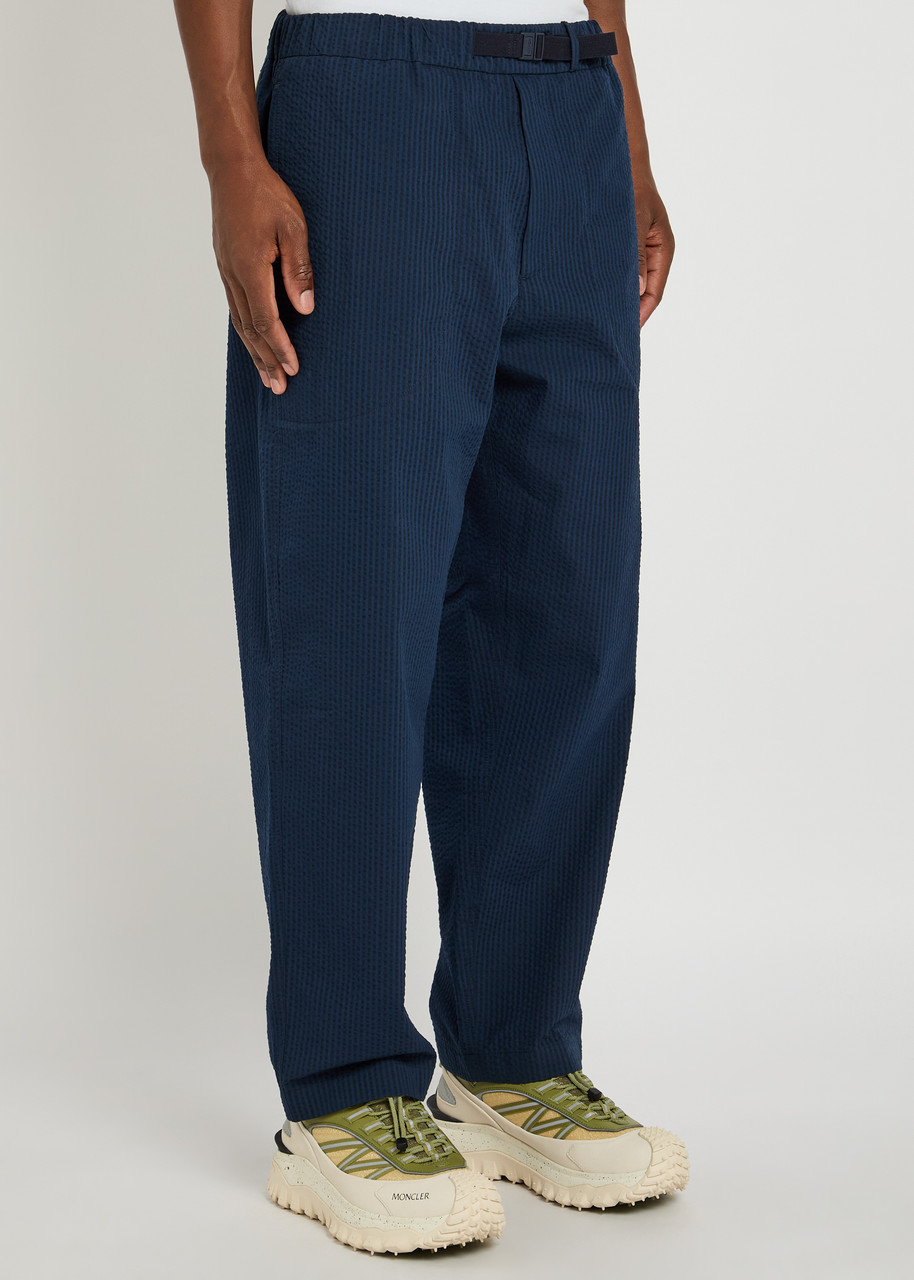 Moncler Navy Belted Seersucker Trousers