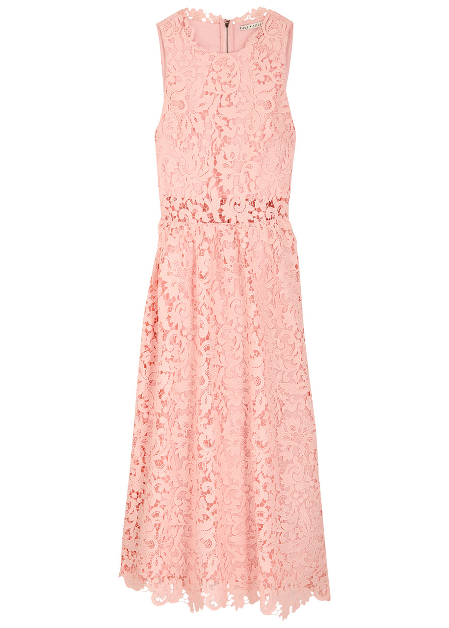 Alice + Olivia Babette Guipure-lace Midi Dress - Light Pink