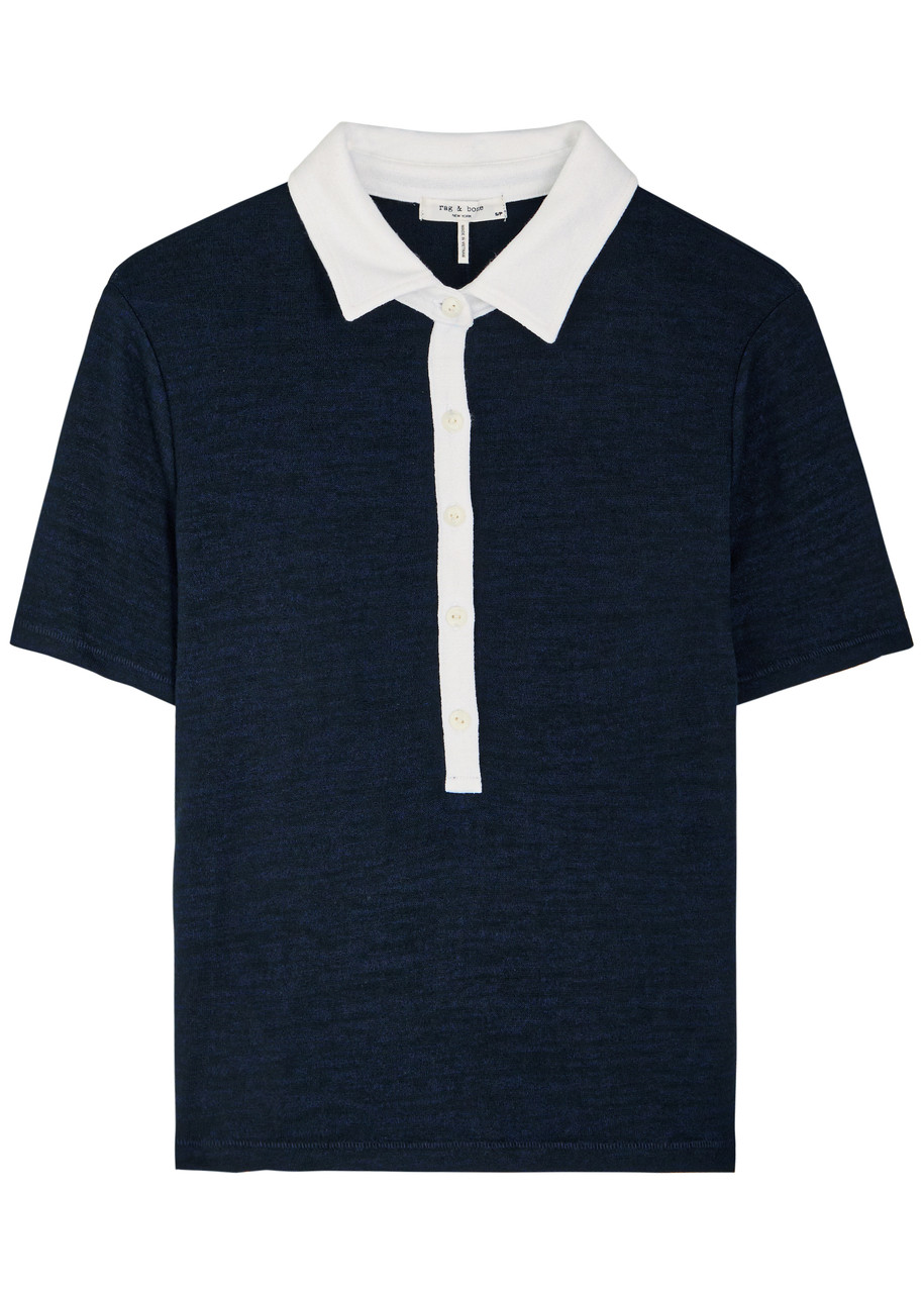 Rag & Bone The Knit Button Short Sleeve Polo Navy Multi