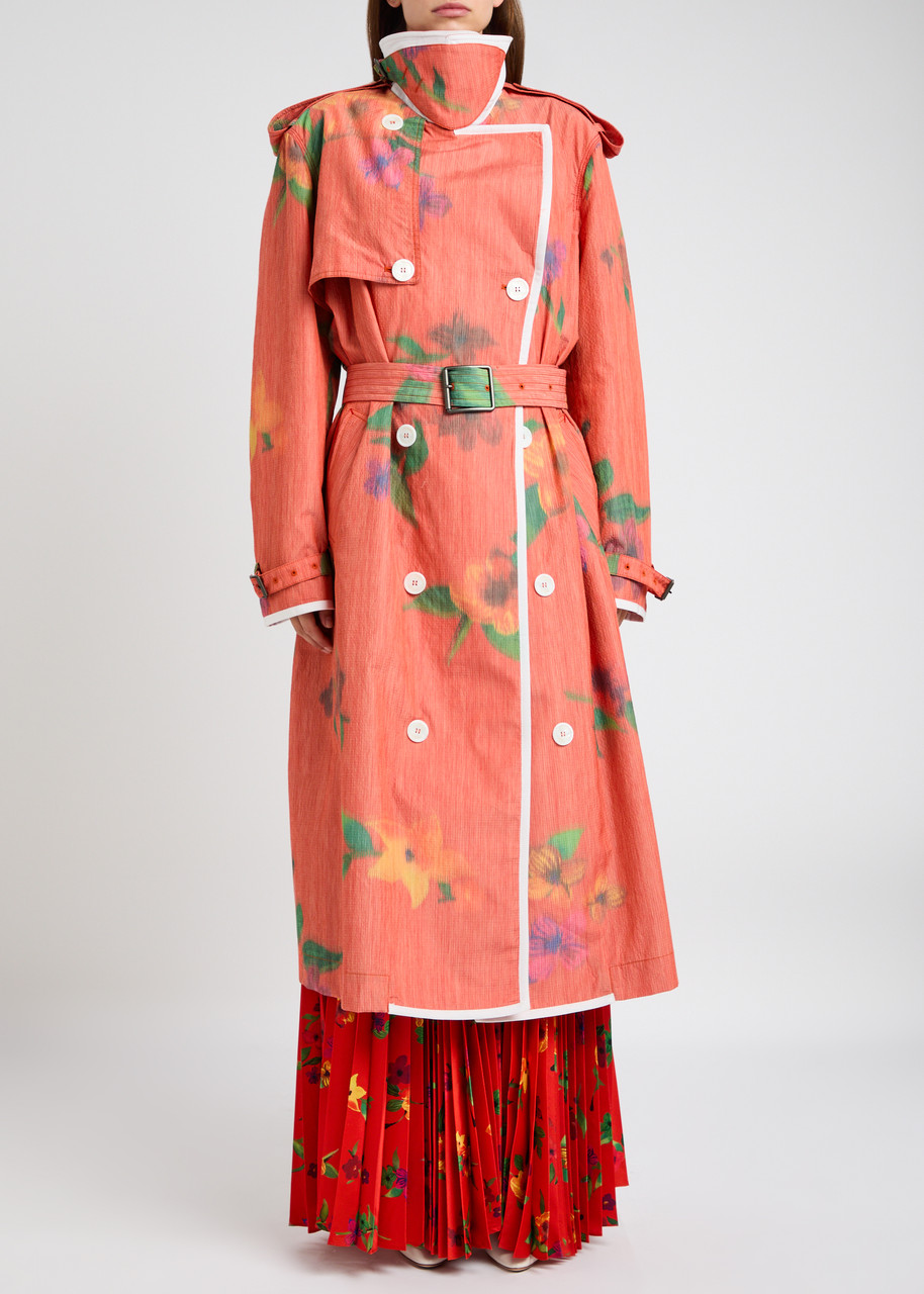 S.s. Daley Ss Daley Edna Floral-print Woven Trench Coat In Orange