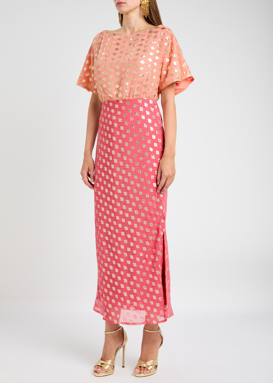 Never Fully Dressed Tilly Embroidered Chiffon Midi Dress