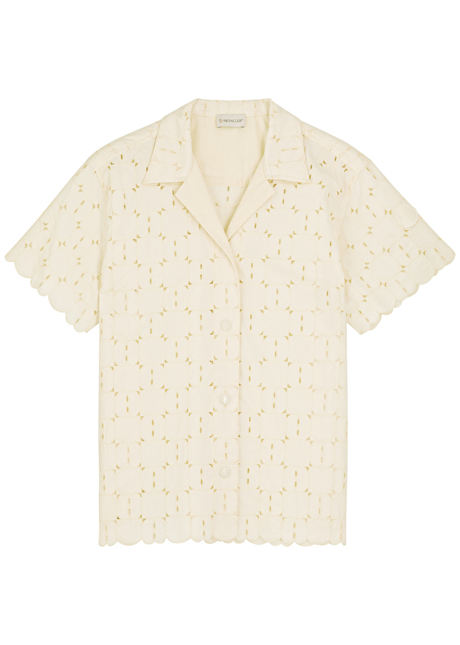 Moncler Ivory Embroidered Cotton-blend Shirt In White